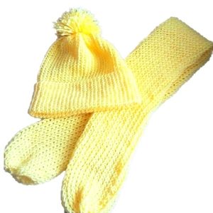 Yellow Hand-knitted Hat and Scarf Set